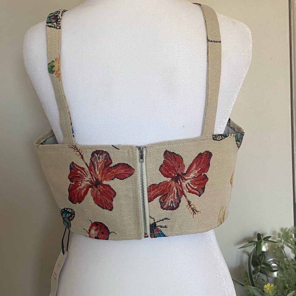 Cider Beige Floral Lace-Up Tank Top - Picture 2 of 6